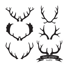 Hand drawn vintage antlers. Rustic decorative vector design elem - 93807290