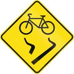 Canadian road warning sign - Slip danger for cyclists. This sign is used in Quebec