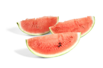 slices of ripe watermelon on a white background