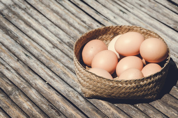 Egg in bamboo mat basket: cinematic scene