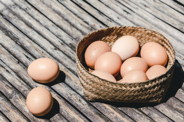 Egg in bamboo mat basket: cinematic scene