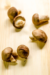 fresh shiitake mushrooms isolated on wooden table background