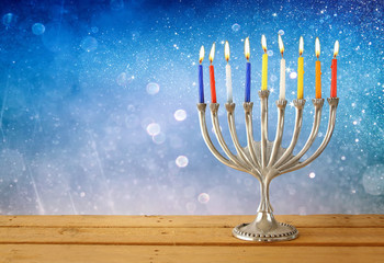 image of jewish holiday Hanukkah with menorah (traditional Candelabra)