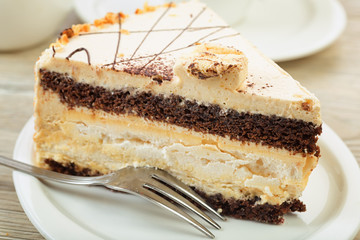 Sweet creamy cake with coffee