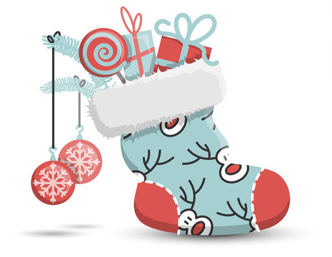 Weihnachten Socke Nikolaus gef&uuml;llt Vektor