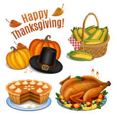 Set of cartoon icons for thanksgiving dinner - 93816258