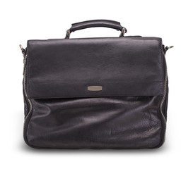 Black leather bag for office on white  background