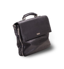 Black leather bag for office on white  background