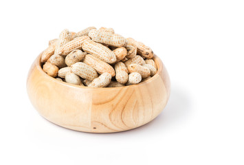 peanut isolated on wood bowl isolated