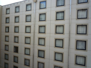 Close up of the window of the hotel buildings

