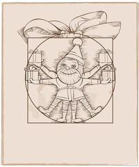 Elf carrying christmas presents vector cartoon illustration.