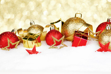 Christmas decorations in snow
