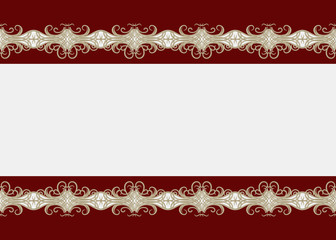 Red background border with seamless vintage swirly pattern