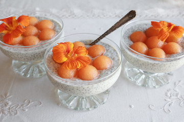 Chia seeds pudding with Cantaloupe balls