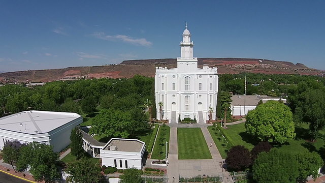Aerial St George Utah LDS Mormon Temple front HD