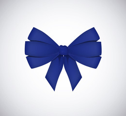 Blue vector gift bow and ribbon isolated.