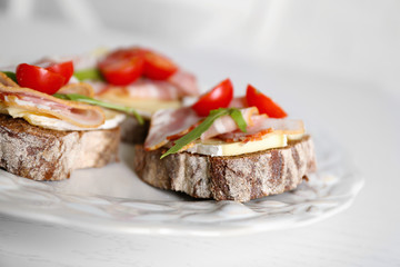 Tasty sandwiches on plate, close up