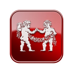 Gemini zodiac icon red, isolated on white background