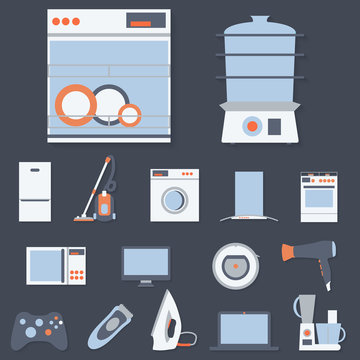 Flat design set icons of home appliances.