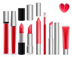 Make-up set for lips. Red color.