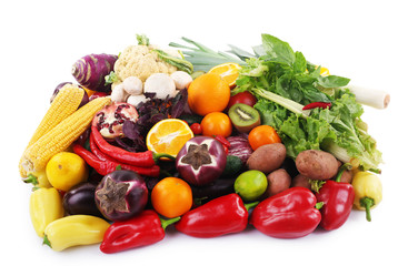 Fruit and vegetable collection on white background