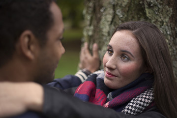 Interracial couple making out
