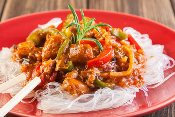 Chinese chicken with vegetables and noodles