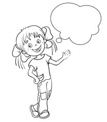 Coloring Page Outline Of a Cartoon Girl with speech bubble