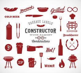 Sausage Vector Flat Icons and Typography Design Elements Such as