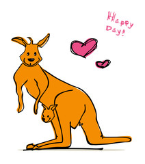 Australian Kangaroo love / mother's day / father's day / maternity / Paternity vector illustration 