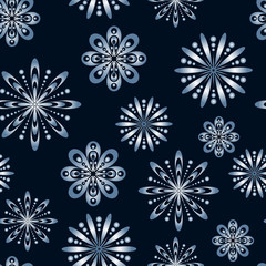 Fototapeta na wymiar Seamless pattern with stylized snowflakes. Endless winter texture. Winter wallpaper