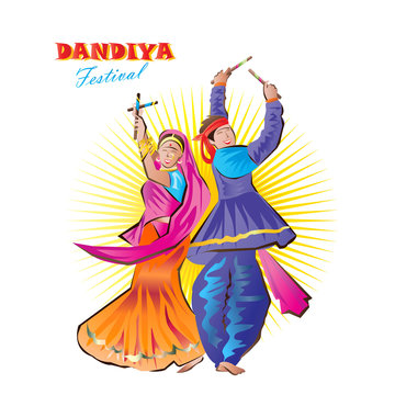 Illustration of  traditional dussehra festival dandiya dance eve 