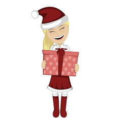 Santa girl with surprise - Lovely little Santa Claus girl with a gift box