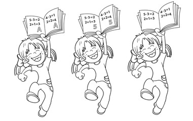 Coloring Page Outline Of A Cartoon Jumping Girl with highest rat