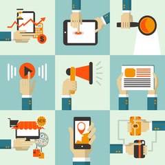 Flat design. Set of business concept with hands.