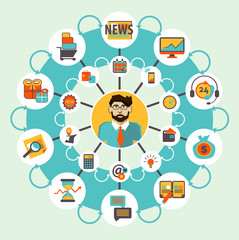 Flat design. Set of business concept icons with freelancer.