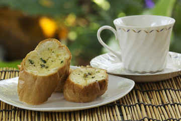 Garlic bread on the plate