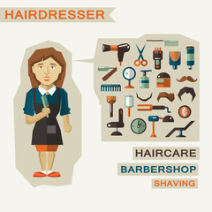 Profession of people. Flat infographic. Hairdresser