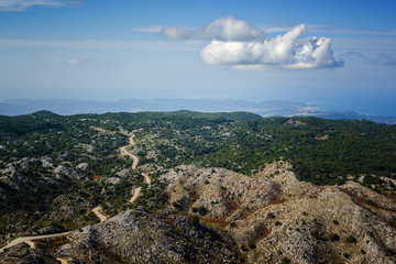 Fototapeta na wymiar The road to the clouds. The north side of the island of Corfu. Greece