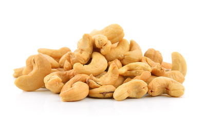 cashew nuts heap on white background