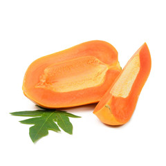 Papaya fruit sliced and isolated on a white background.