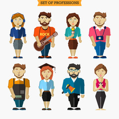 Set of professions. Meteorologist, musician, interviewer, photog