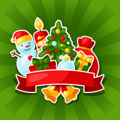 Merry Christmas and Happy New Year sticker template for