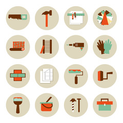 Set of flat working tools icons. Repair their own hands.