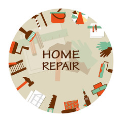  Home repair emblem. Working tools icons.