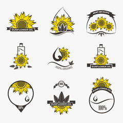 Set of sunflower oil emblems, labels, logos
