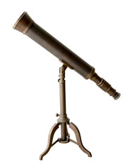 An antique telescope isolated on white background.