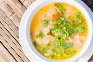 Hot and spicy pork rib with herbs ,Thai food