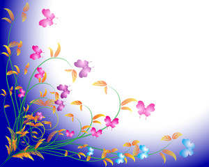 Fototapeta na wymiar Floral on blue background with butterfly