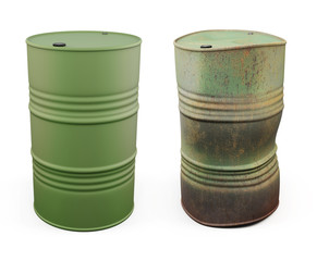 New barrel for oil and an old rusty barrel next. 3d.